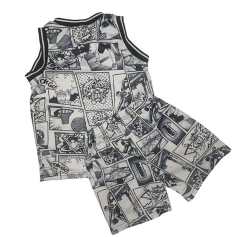 Basketball Comic Print Tank Top Shorts Set Boys Size 6Y Outfit Jersey